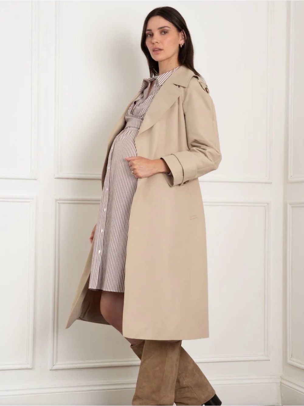 NWT Seraphine Maternity Zack size 12 almond tan trench coat fall spring preppy